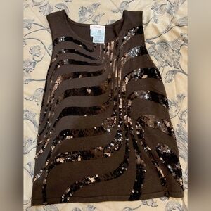 Laurèl Tank Top Women's 40 10 Brown Sequins Designer Wool Cashmere Luxury